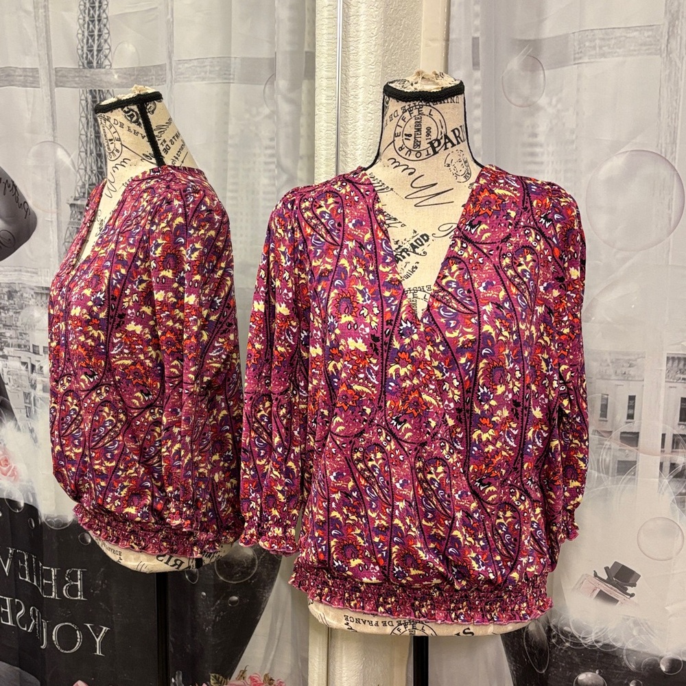 Melloday Floral V-Neck Peasant Blouse